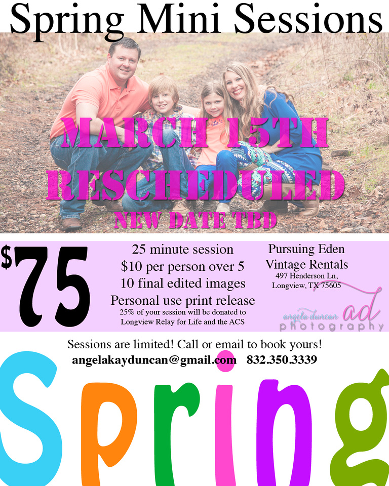 Longview Texas Photographer | New mini session dates announced | March 23 | March 29 | Family photographer | mini session photographer | longview family photographer | Pursuing Eden | Pursuing Eden vintage rentals | American Cancer Society | Relay for Life Longview Texas

